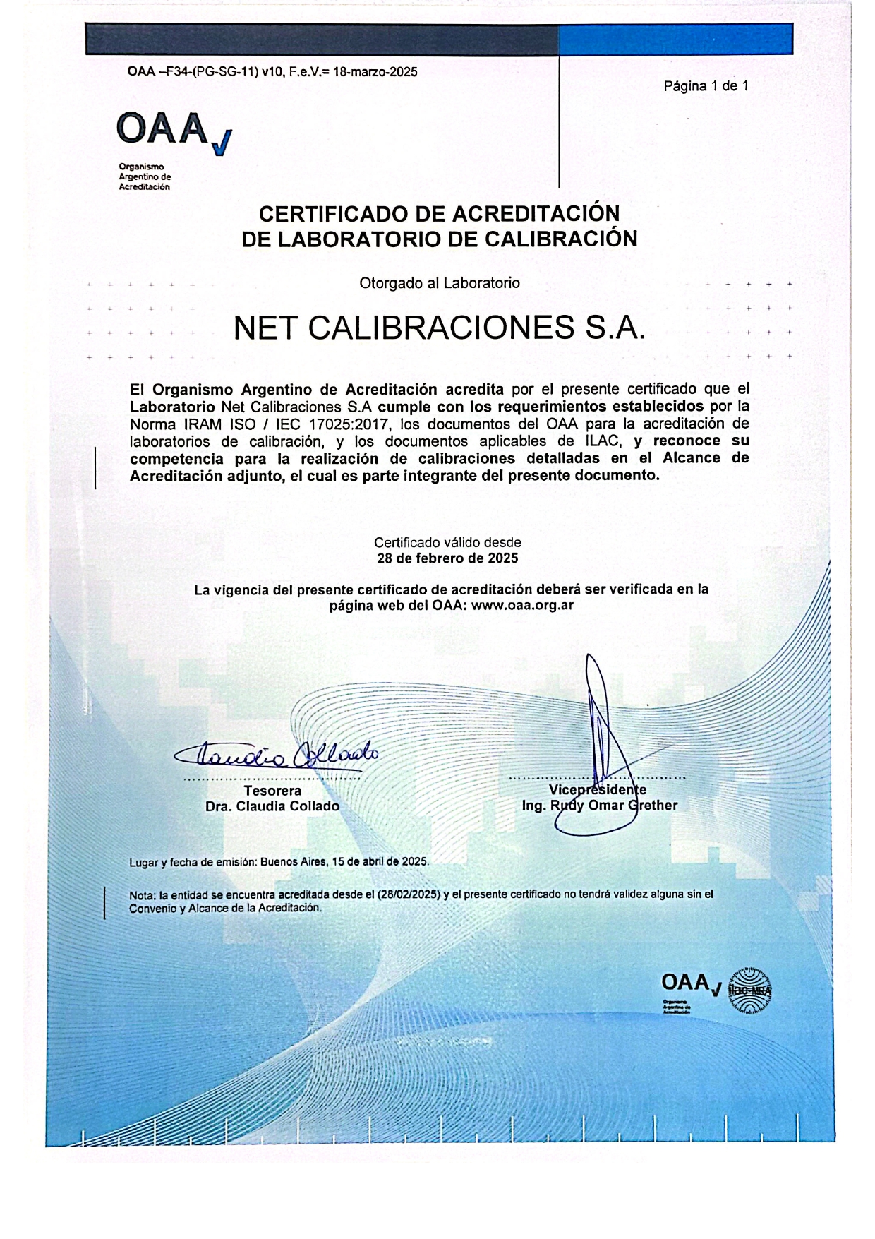 Certificado OAA